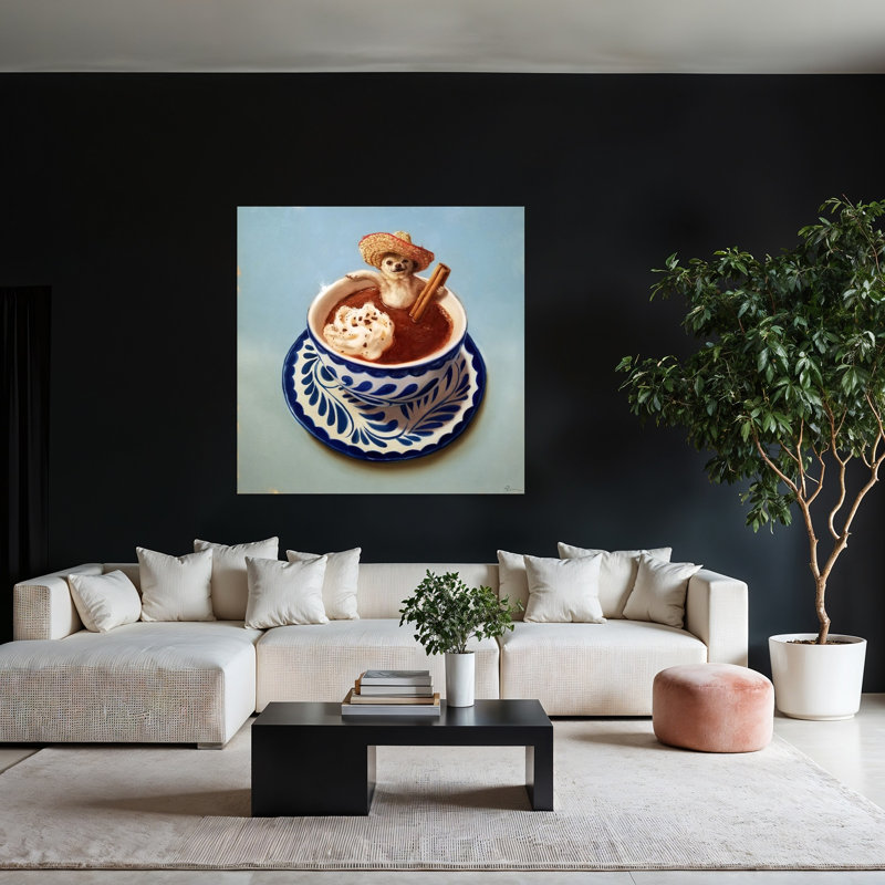 Art contemporain chien mexicain chocolat chaud, H 48 po x l 48 po