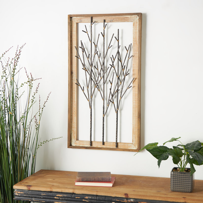 Brown Wooden Frame Wall Decor with Metal Tree