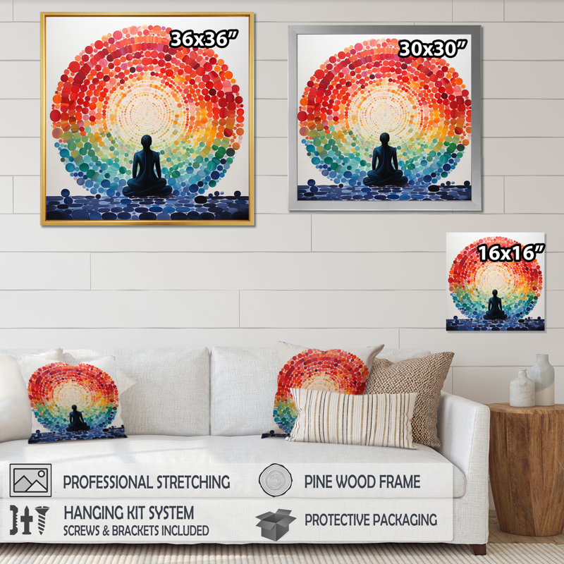 «Colorful Meditation Harmony of Mind» - impression, Cadre doré simple, H 24 po x l 24 po x P 1 po