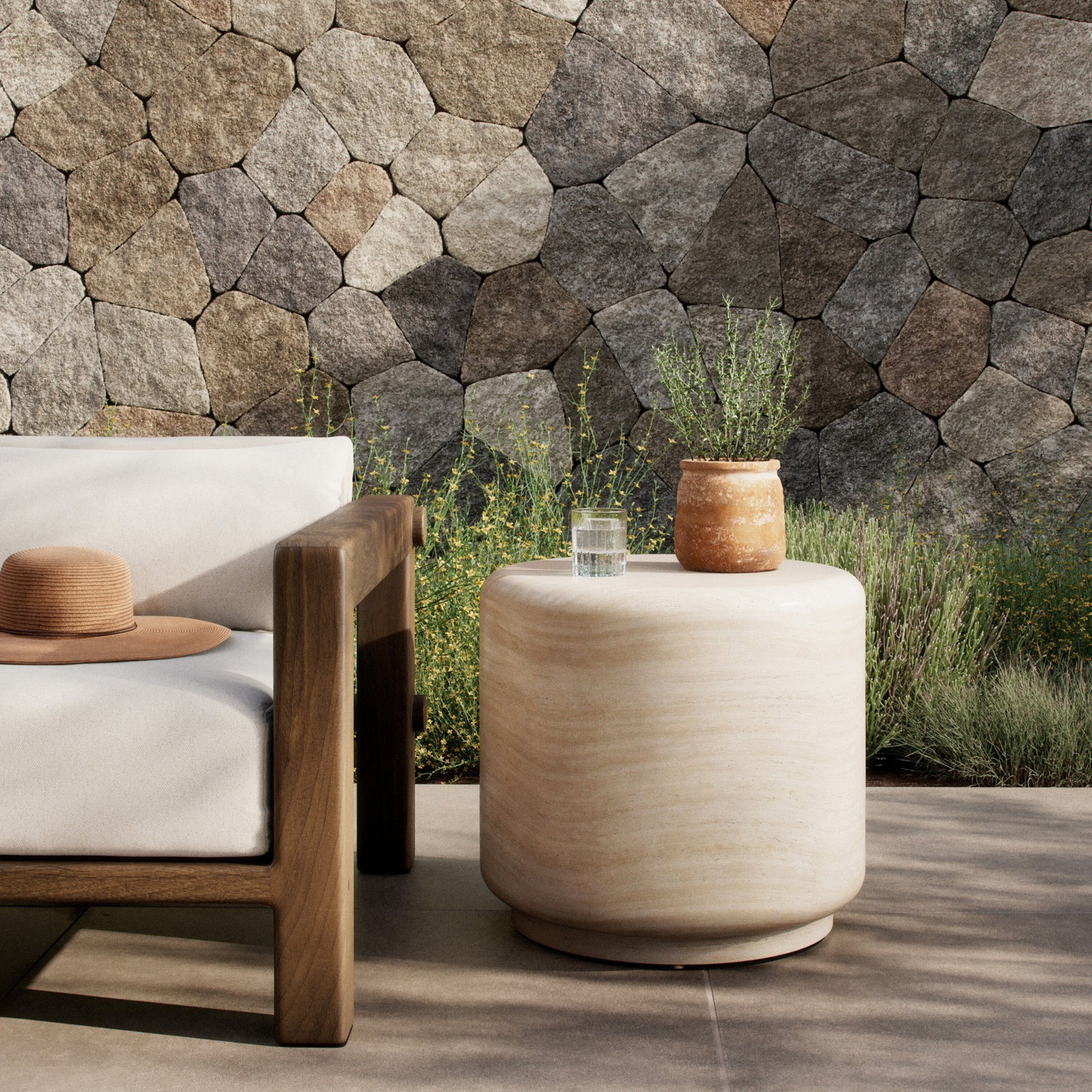 22" Patio Side Table, Sand Striae