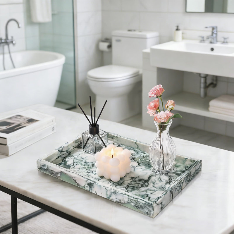 Natural Marble Vanity Tray - Multi-Purpose Bathroom Countertop Organizer For Jewelry, Perfume, And Home Decor, Non-Slip Stone Catchall Tray