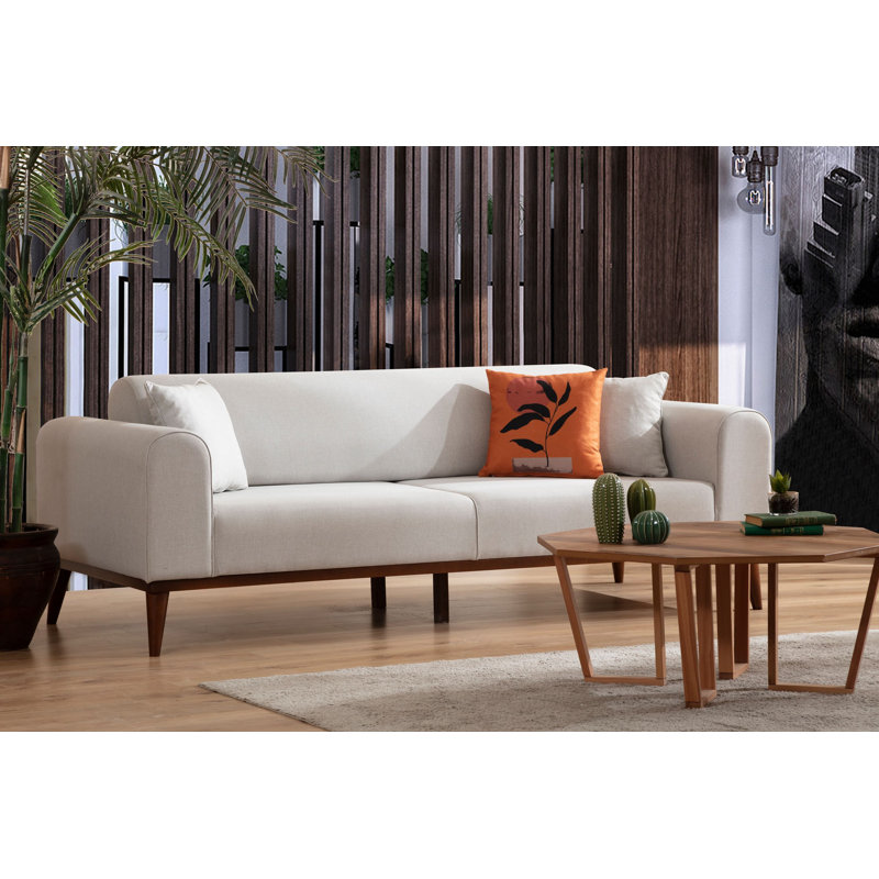 Versatile 3-Seat Sofa-Bed, Cream Color, 87.4 x 35.4 x 31.5 inches | Sturdy Beech Wood & Chipboard Frame, 100% Polyester Fabric | Soft Grey Foam & Silicone Back Cushion, Turnable Mechanism | Dry-Cleanable, Elegant & Functional Design