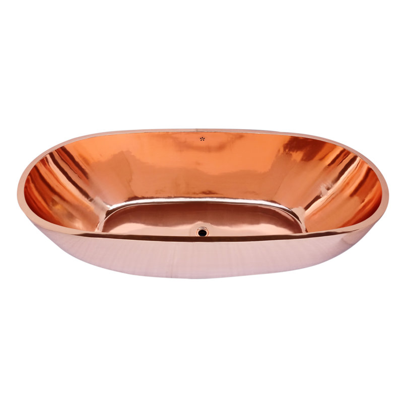 Baignoire en cuivre autoportante Cora de 72 po avec finition polie brillante