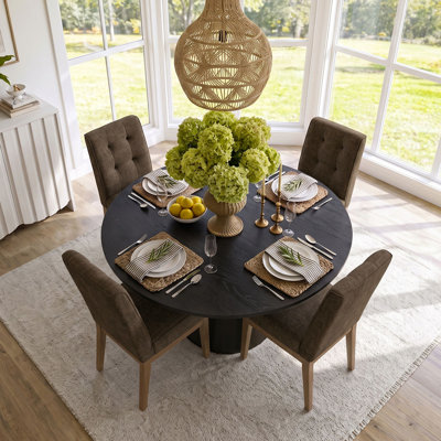 Ensemble de table de salle à manger pour 4 personnes avec table ronde solide et 4 chaises rembourrées avec pieds solides