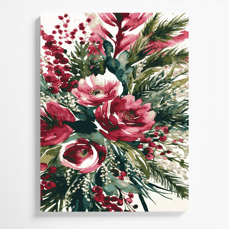 "Watercolor Floral 29", art mural sur toile brune, H 12 po x l 18 po