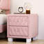 Élégante table de chevet rose avec 2 tiroirs à poignées en cristal, velours à boutons pour décor de chambre à coucher, poignées et tiroirs de table de chevet, pièce