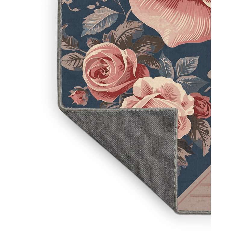 Tapis floral rose doux et moelleux rose Florentiner - reliure grise, Rond 5 pi