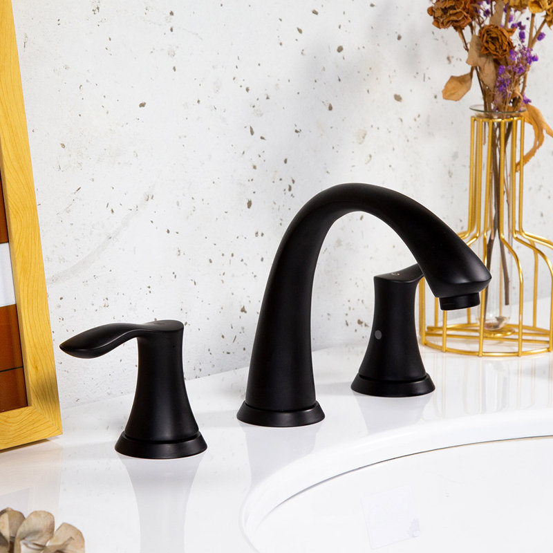 Wide Spread Two Handles Bathroom Sink Faucet with Drain Assembly, Three Holes Bathroom Faucet with Pop-up Drain Stopper