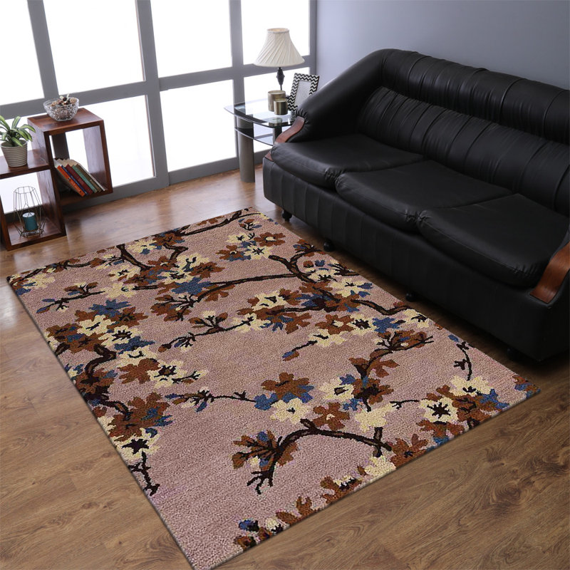 Candless Hand Tufted Wool Eco-Friendly Area Rugs - Rectangle, Beige Color, Floral Modern Design, High Pile Thick Handmade Anti Skid Area Rugs for Living Room, Bed Room