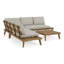 Tavira - Ensemble de canapé modulaire d'extérieur en tissu blanc cassé + canapé d'eucalyptus + table basse