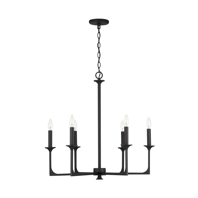 Transitional Black Iron 6-Light Chandelier with Incandescent Glow