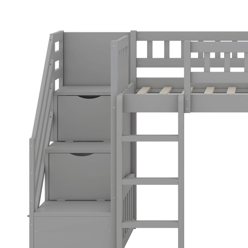 Lit mezzanine simple avec glissière Stairway, Gris