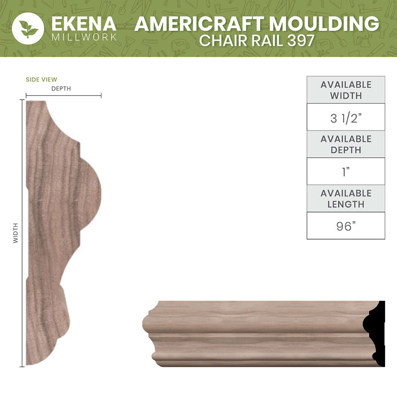 Alder Solid Wood Chair Rail Moulding 96" Length