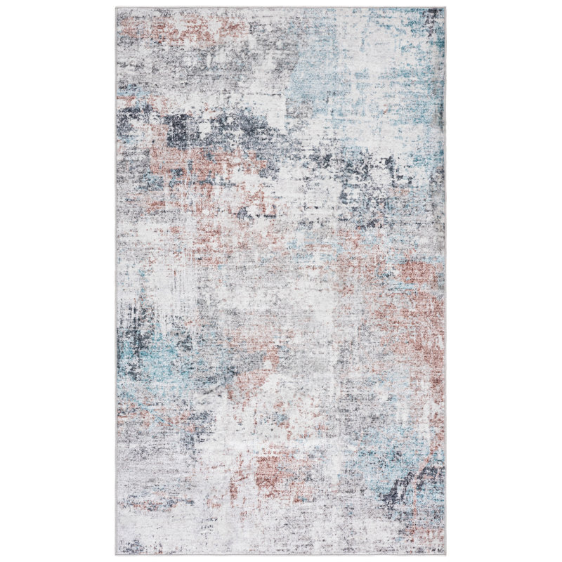 Tapis abstrait en polyester tissé à la machine brun / blanc / gris Svanborg, Rectangle 3 pi x 5 pi