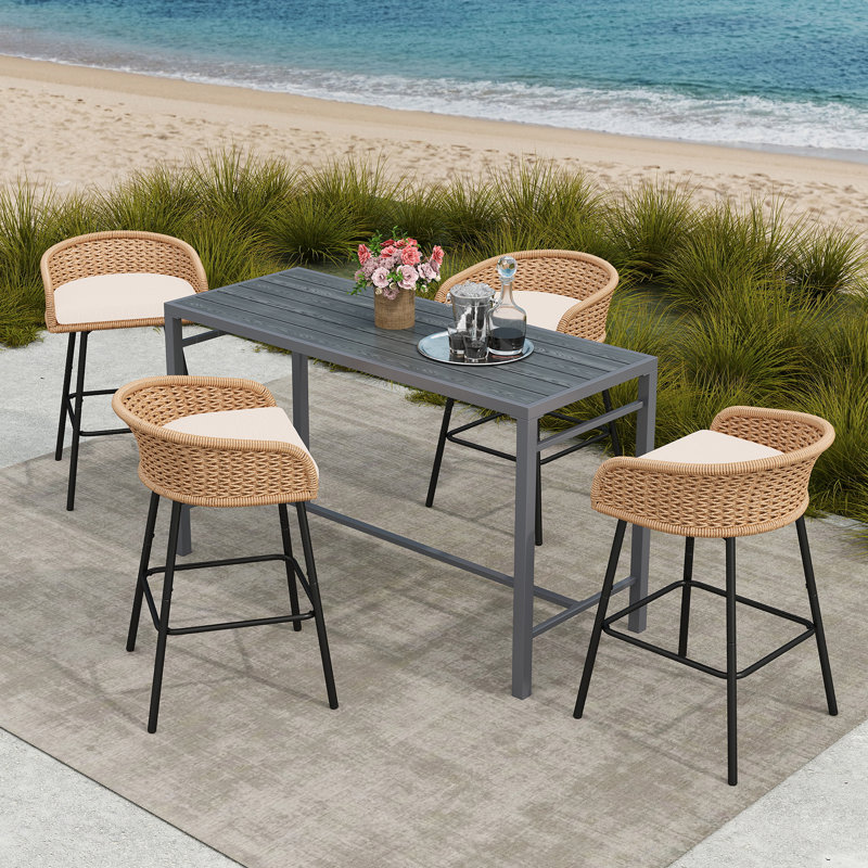 Ensemble repas d'extérieur rectangulaire pour 4 personnes avec coussins Carvin, Gris, Kaki