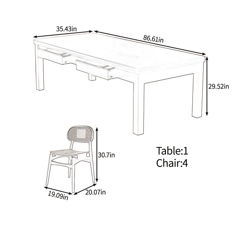 Solid wood multifunctional table set, 29.52"H x 86.61"L x 35.43"W