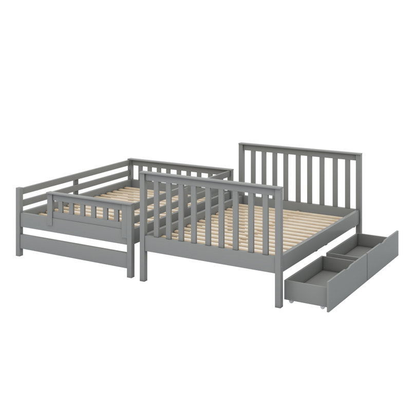 Lit superposé avec tablettes et 6 tiroirs de rangement, Gris