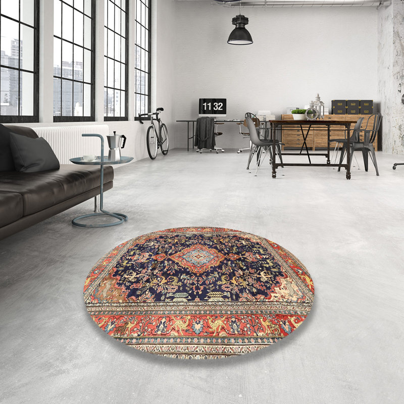 Tapis oriental rouge / noir / bleu, Rond 6 pi