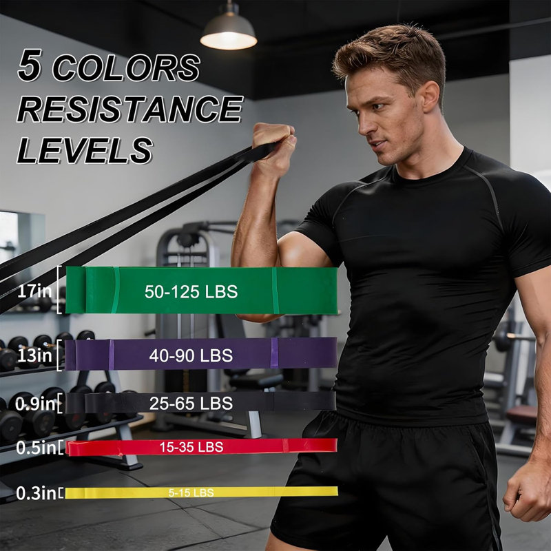 Pull Up Assistance Bands Set, 4/5 Pack Latex Resistance Bands, 15-125 Lbs Elastic Exercise Bands, Stretch Training Bands for Home Gym, Strength Training and Physical Therapy for Men and Women