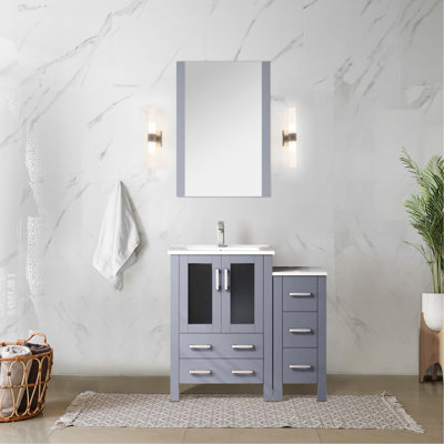 36 po L x P 18,25 gris foncé avec meuble-lavabo, comptoir et robinet en céramique blanche