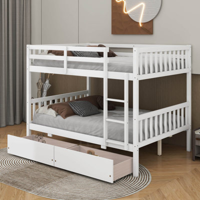 Full Over Full Rubber Wood Bunk Bed With 2 Drawers