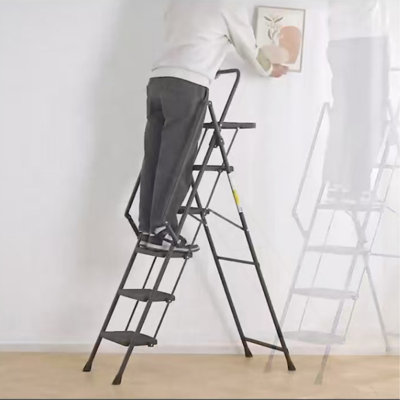 Folding Step Stool With Bandwidth Anti Slip Pedals And Tool Trays, Lightweight And Portable Steel Step Stool, Perfect For Kitchen And Home, Indoor And Outdoor Use, Sturdy Steel Steps