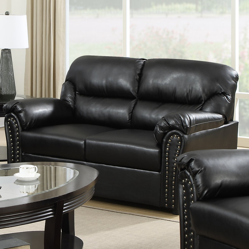 Chahine 60'' Faux Leather Loveseat, Black Faux Leather