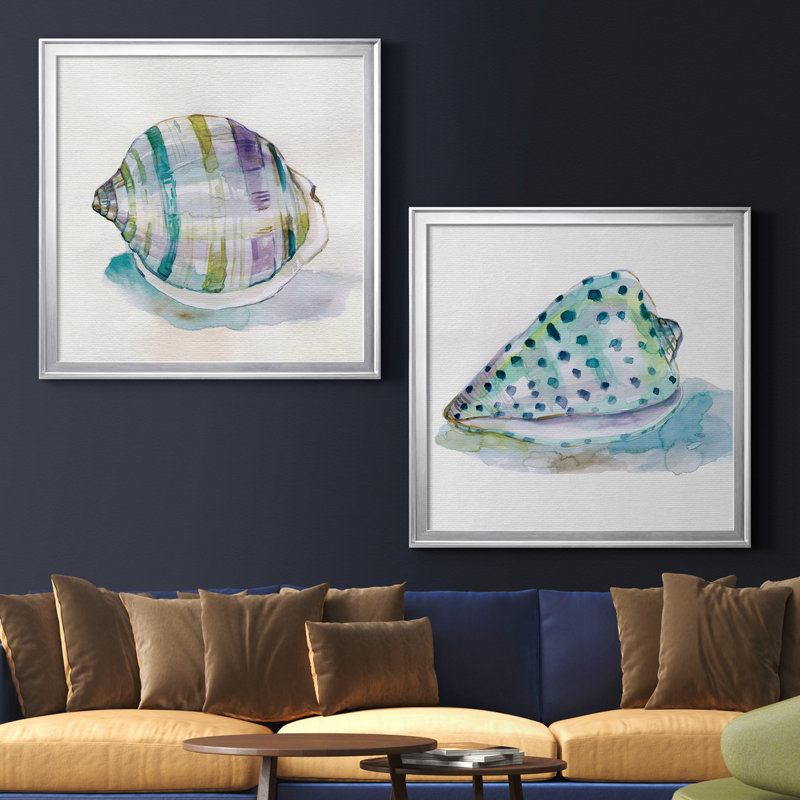 Malecon Shell III - ensemble de 2 reproductions d'art sur toile tendue, Pas de tapis, Toile avec cadre argenté
