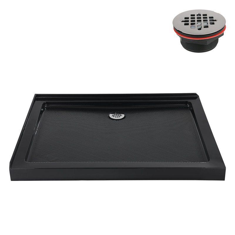 Streamline 48 in. x 32 in. Corner Acrylic Shower Base in Glossy Black with Right Drain, Drain Included, Right