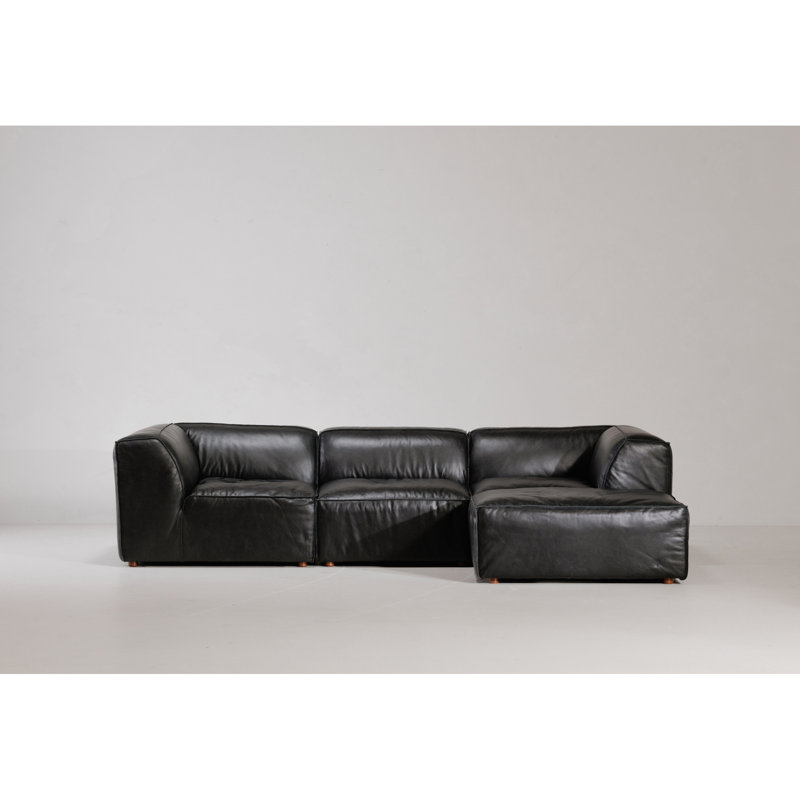 Form Astra 5 - Genuine Leather Modular Sectional with Ottoman, Tan Genuine Leather, 26" H x 112" W x 71.5" D