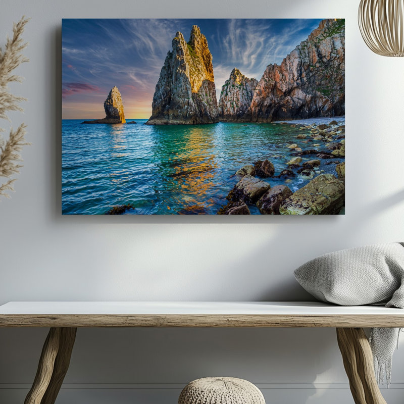 Reproduction d'art sur toile, "Une scène côtière à couper le souffle au coucher du soleil", H 16 po x l 20 po