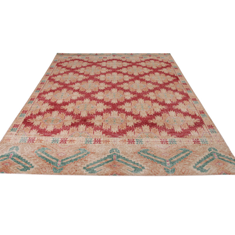 Distressed Homage Hand Knotted Wool Geometric Area Rug, Rectangle 12' x 16'