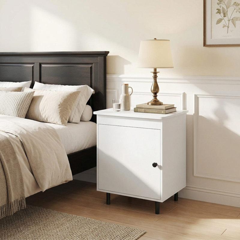 Table de chevet de style moderne Mid-Century avec porte d'armoire intégrée, table de chevet compacte pour la chambre