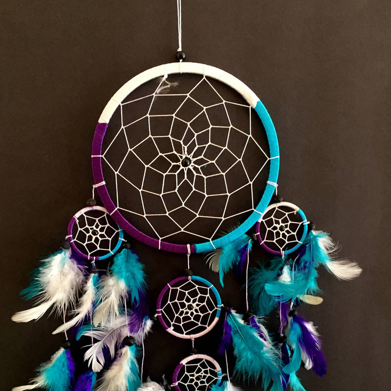 Tie Dye Dream Catcher With Intricate Design, Wall Decor, White/Blue/Purple, 30" H x 9" W x 9" D