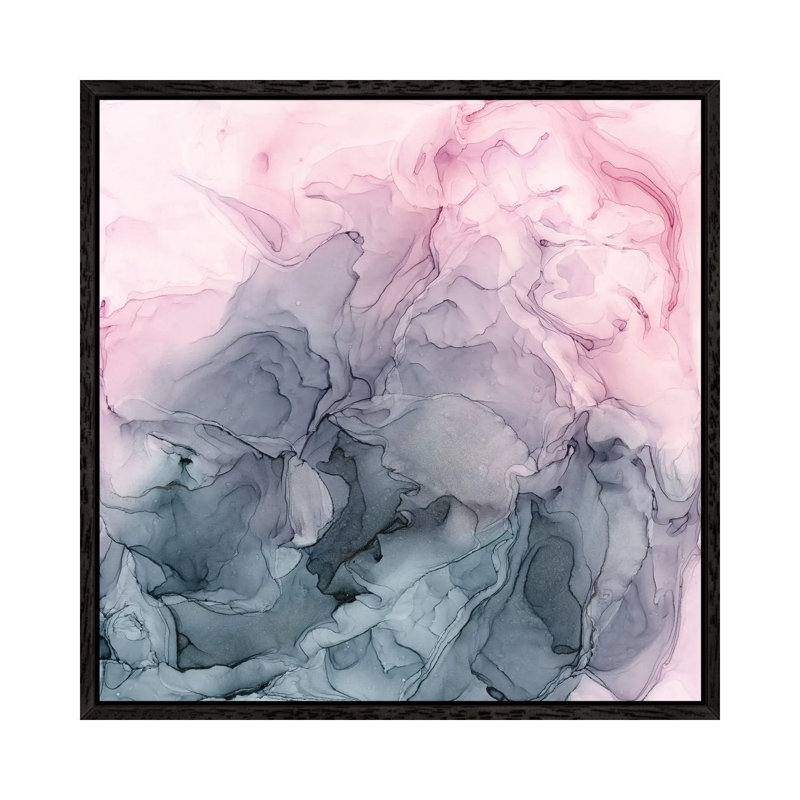 Blush & Paynes Grey Flowing Abstract by Elizabeth Karlson - Print on Canvas, 93.98 cm H x 93.98 cm W, Black Framed