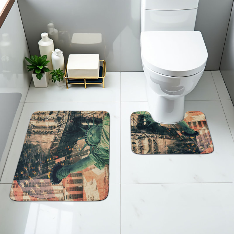  American Bathroom Rug Set 2 Pieces Rectangle & Contour Mats Red Grey