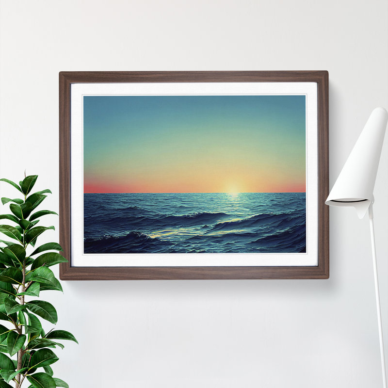 Ocean Sunset - Framed Print, 25cm H x 34cm W x 2cm D, Walnut