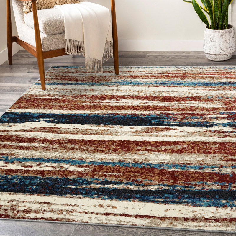 Tapis brun / bleu à motif abstrait sahiba, Rectangle 8 pi x 10 pi