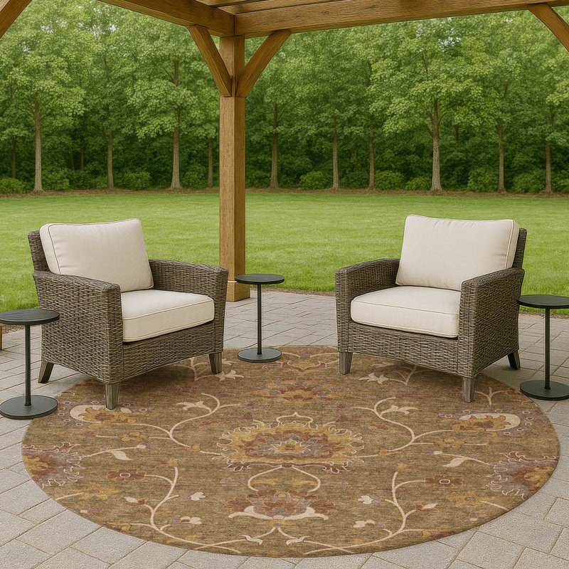 Machine Washable Indoor/Outdoor Mattera ACN2290 Global Rug, Round 8'