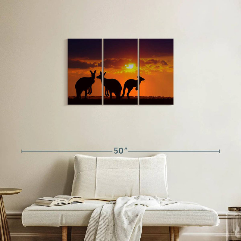 Safari kangourous au coucher du soleil, H 20 po x l 33 po