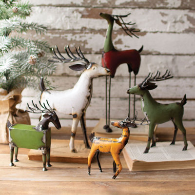 Kalalou Colorful Recycled Metal Deer Figurine Set – 5 Unique Holiday Pieces