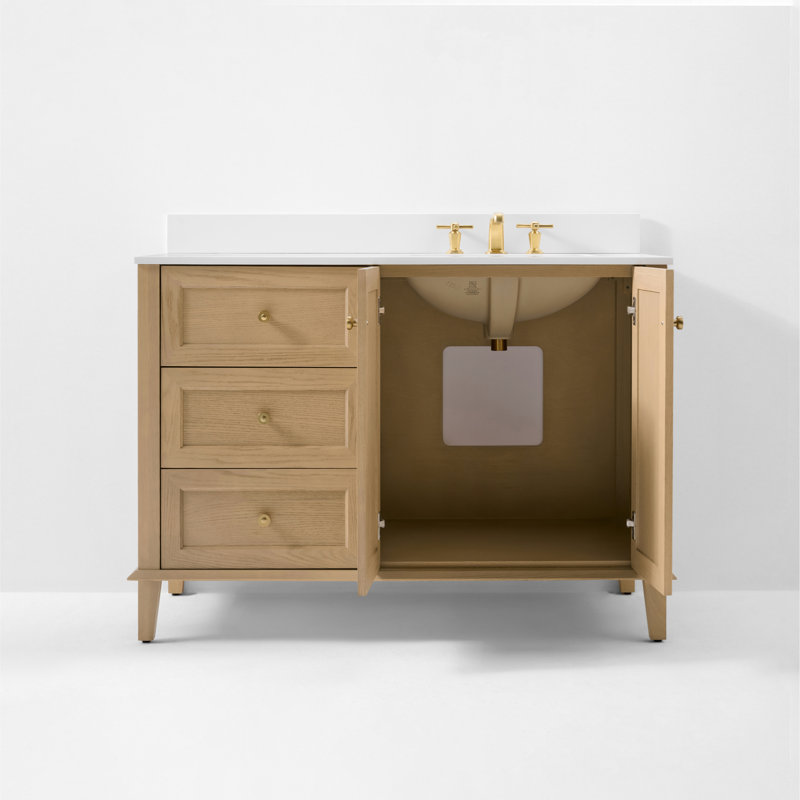 Hannah 48'' W Single Vanity, White, Right, Oak/Brushed Gold