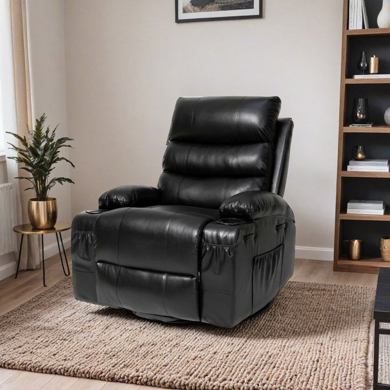 Fauteuil inclinable électrique de 21 po de large avec massage à 8 points et chaleur lombaire, télécommande, poches latérales et porte-gobelets pour personnes âgées