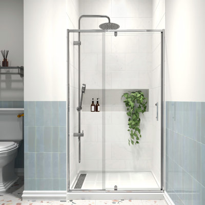 32-36 in. W x 72 in. H Framed Pivot Shower Door with 1/4 in. (6mm) Tempered Clear Glass