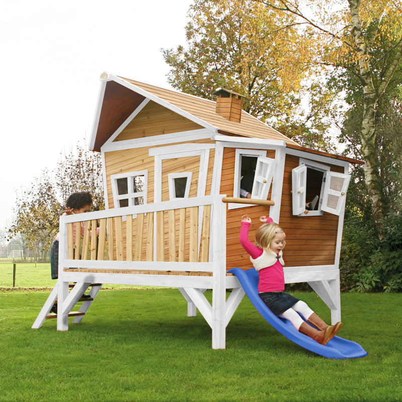 Emma AXI 349cm W x 193cm D Outdoor Hemlock Wood Luxury Playhouse, Natural/White/Blue
