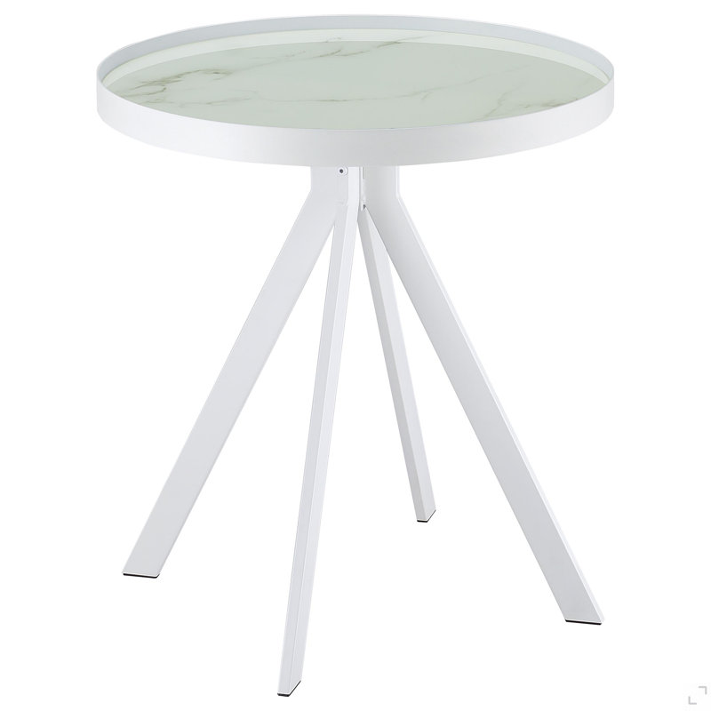 Table de bout ronde avec plateau en verre et marbre, White, White, White