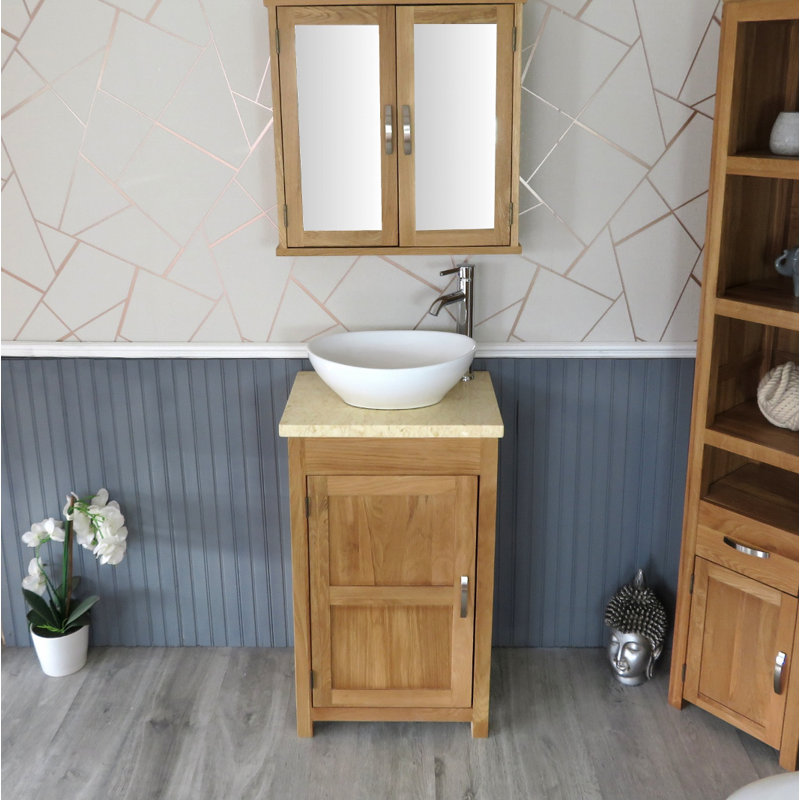 Slimline 515mm Free-standing Cloakroom Vanity Unit, Oak, Cream Marble