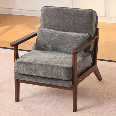 Fauteuil moderne avec coussin lombaire et accoudoirs droits en bois