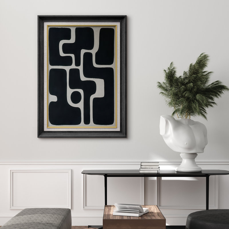 Œuvre encadrée de qualité supérieure - Impression géométrique abstraite pour la décoration de salon - 26 po x 36 po, Noir