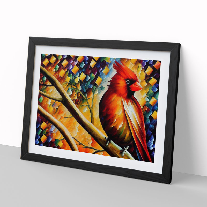 Cardinal Bird Vol.4 Abstract - Single Picture Frame Painting, 25cm H x 34cm W x 2cm D, Black Framed
